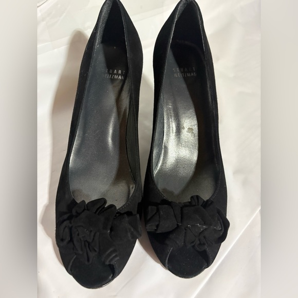 Stuart Weitzman Shoes - Stuart Weitzman Black Ruffle Peep Toe Heels